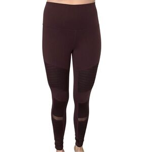 Alo Yoga Leggings Moto High Waisted Maroon Mesh Mixed Media Gym Size Extra Small